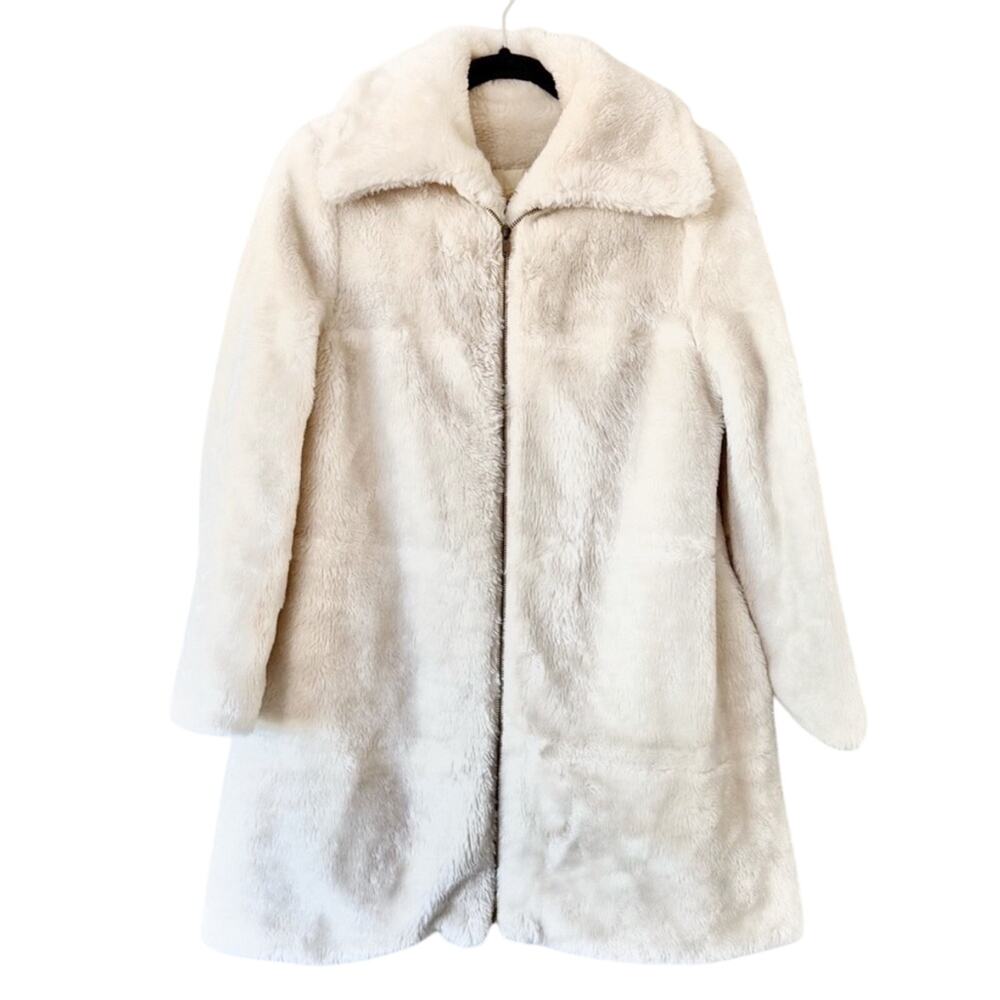 Vintage 60s Cream Faux Fur Coat Size Large